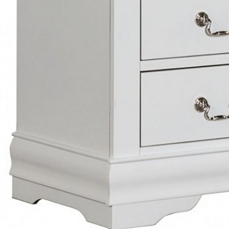 Ryla Nightstand, 2 Drawers, Classic White Solid Wood, Nickel Metal Handles