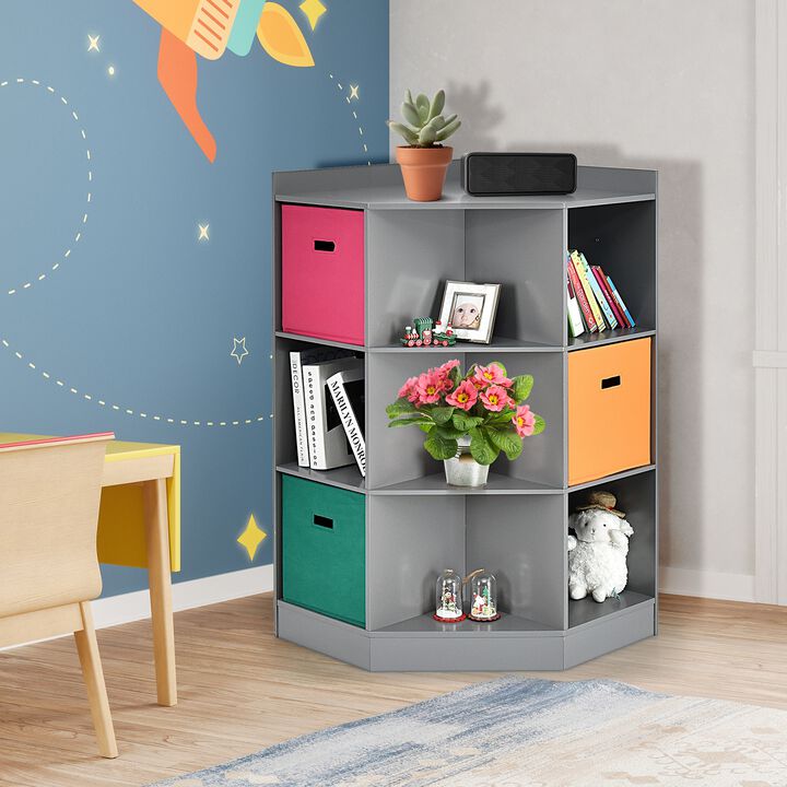 3-Tier Kids Storage Shelf Corner Cabinet with 3 Baskets