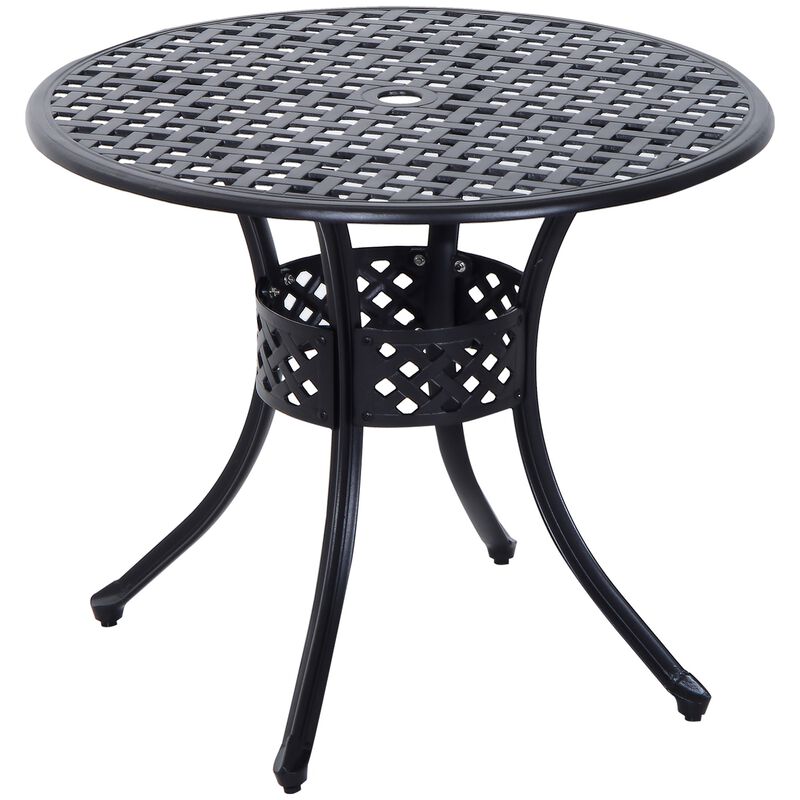 33" Patio Dining Table Round Cast Aluminium Outdoor Bistro Table with Umbrella Hole - Black