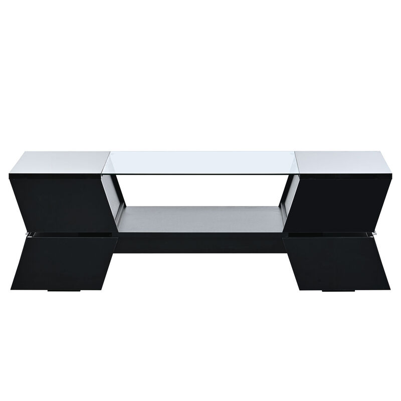 Merax 6mm Glass-Top Coffee Table with Open Shelves and Cabinets