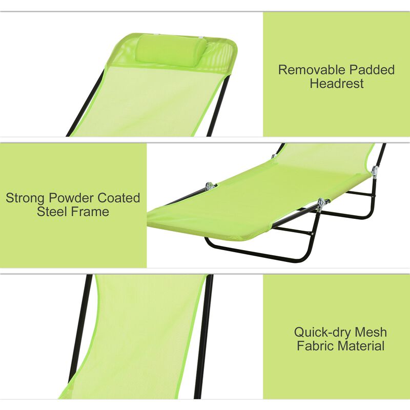 Green Patio Recliner: 5-Level Adjustable Chaise with Breathable Mesh