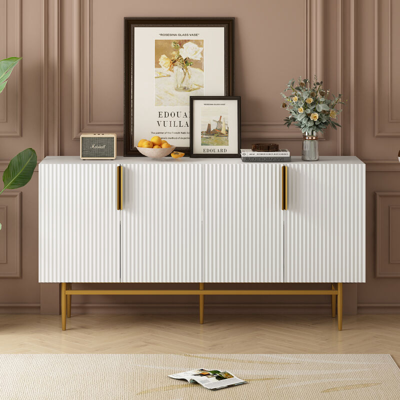 Modern Elegant 4-door Sideboard Gold Metal Handle Buffet Cabinet for Dining Room, Living Room, Bedroom, Hallway (White)