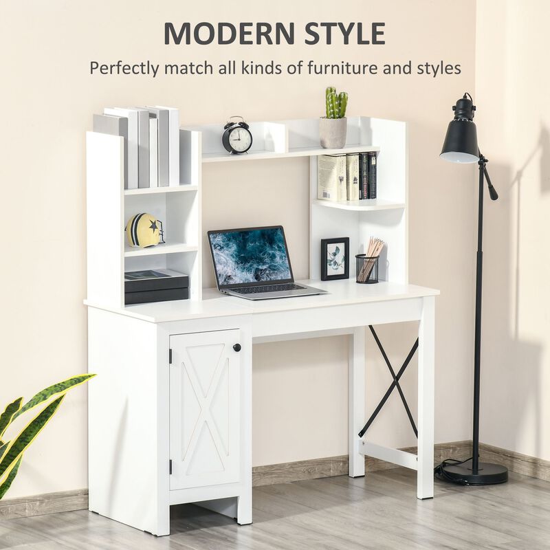 White Home Office: Computer Desk with Hutch and Storage