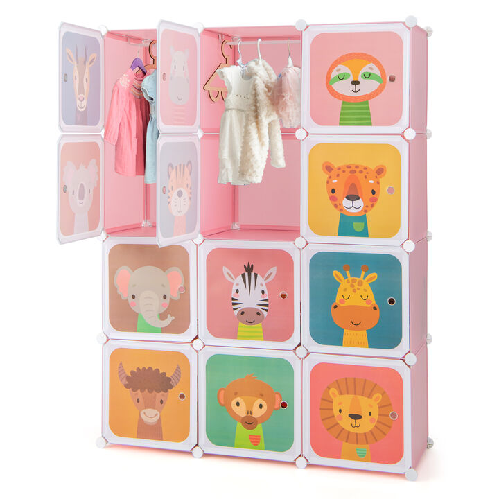 12 Cube Kids Wardrobe Closet with Hanging Section and Doors