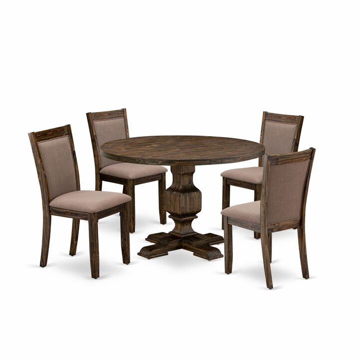East West Furniture I3MZ5-748 5Pc Kitchen Set - Round Table and 4 Parson Chairs - Distressed Jacobean Color