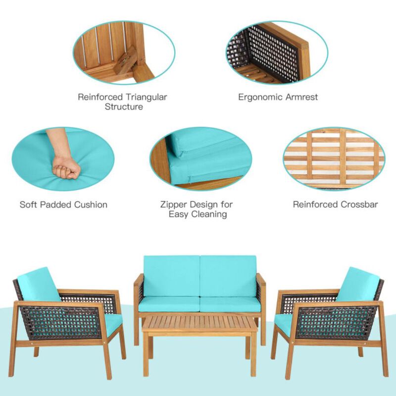 Hivvago 4 Pieces Patio Rattan Furniture Set with Removable Cushions