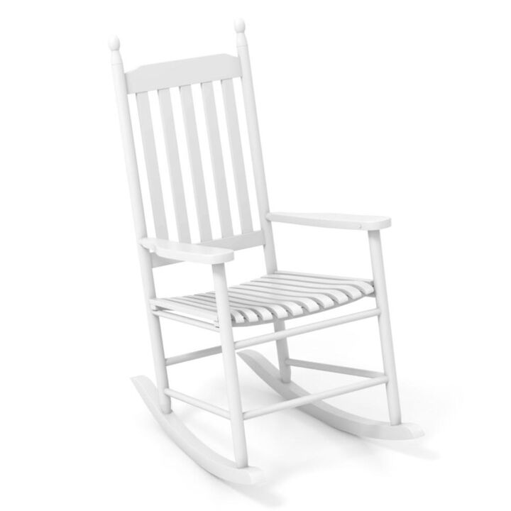Hivvago High-Back Acacia Wood Outdoor Rocking Chair with Solid Rocking Base