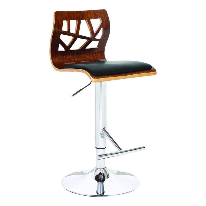 34-43, Inch Adjustable Height Barstool, Open Back, Wood, Black Faux Leather - Benzara