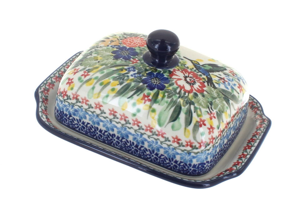 Blue Rose Polish Pottery Song of Spring Butter Dish