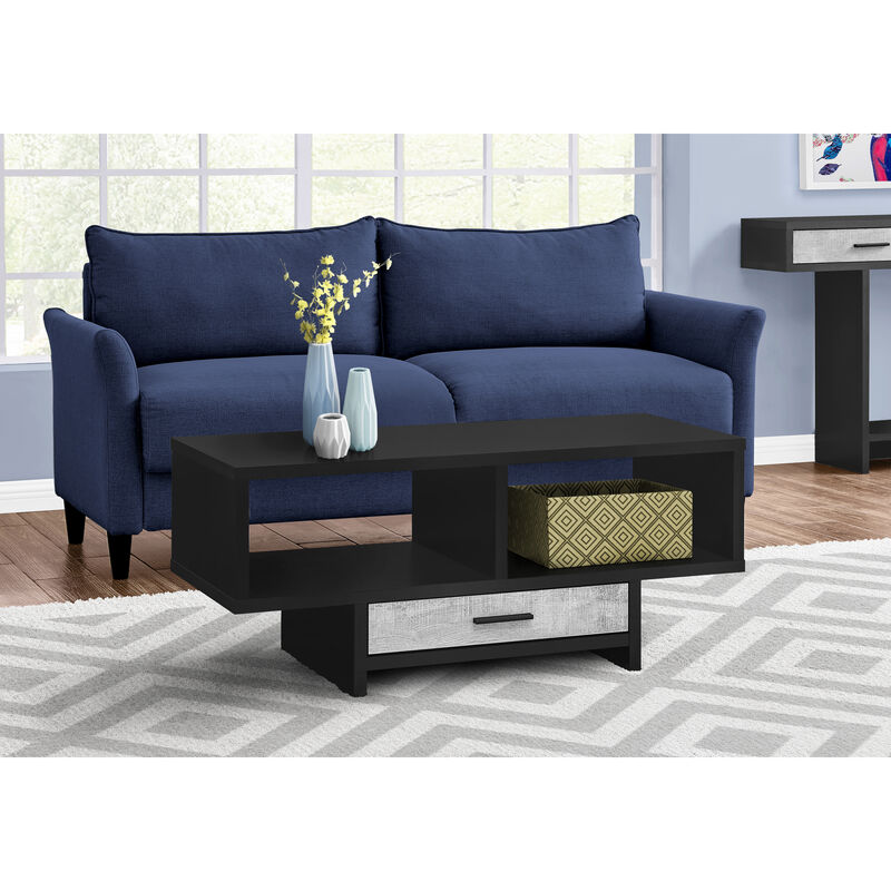 Monarch Specialties I 2810 Coffee Table, Accent, Cocktail, Rectangular, Storage, Living Room, 42" L, Drawer, Laminate, Black, Grey, Contemporary, Modern