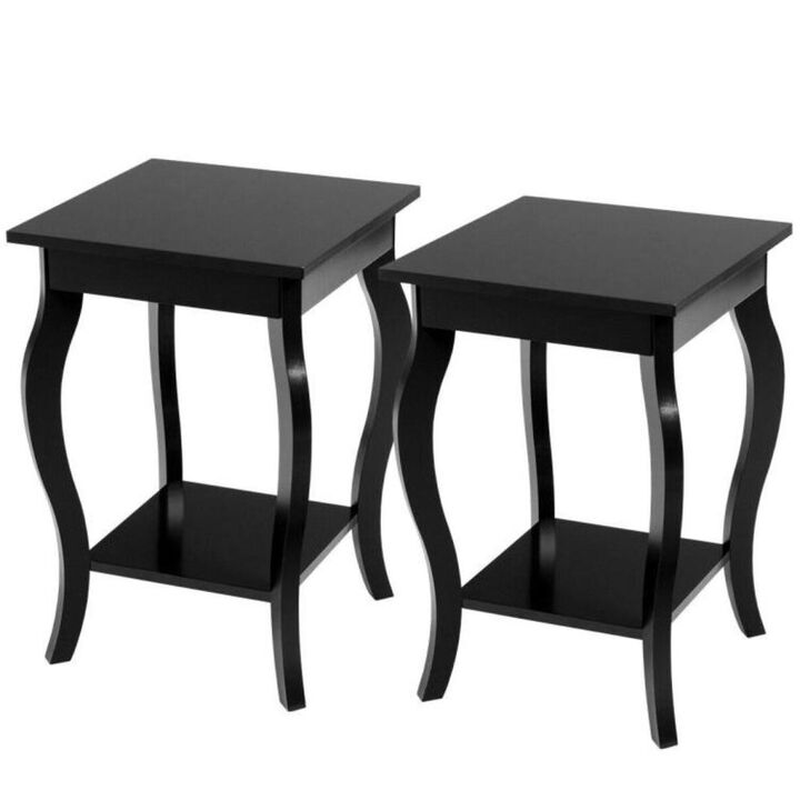 Stylish Nightstand End Table in Wood Finish - Set of 2