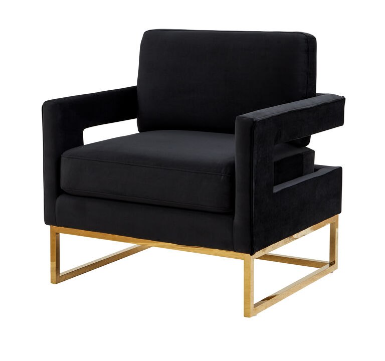 Edna Modern Black Velvet Gold Accent Chair