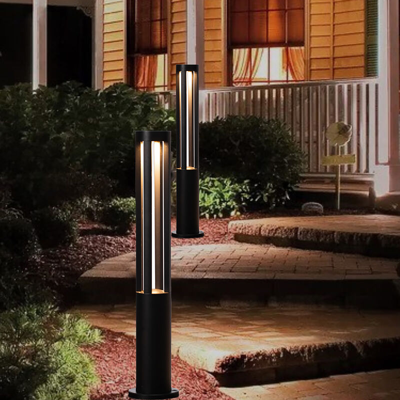 Round Black LED Garden Aluminum Light, Decorative Outdoor Bollard Light for Garden, Pathway, and Driveway