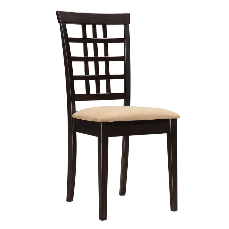 Geometric Wooden Dining Chair with Padded Seat, Set of 2, Brown and Beige-Benzara