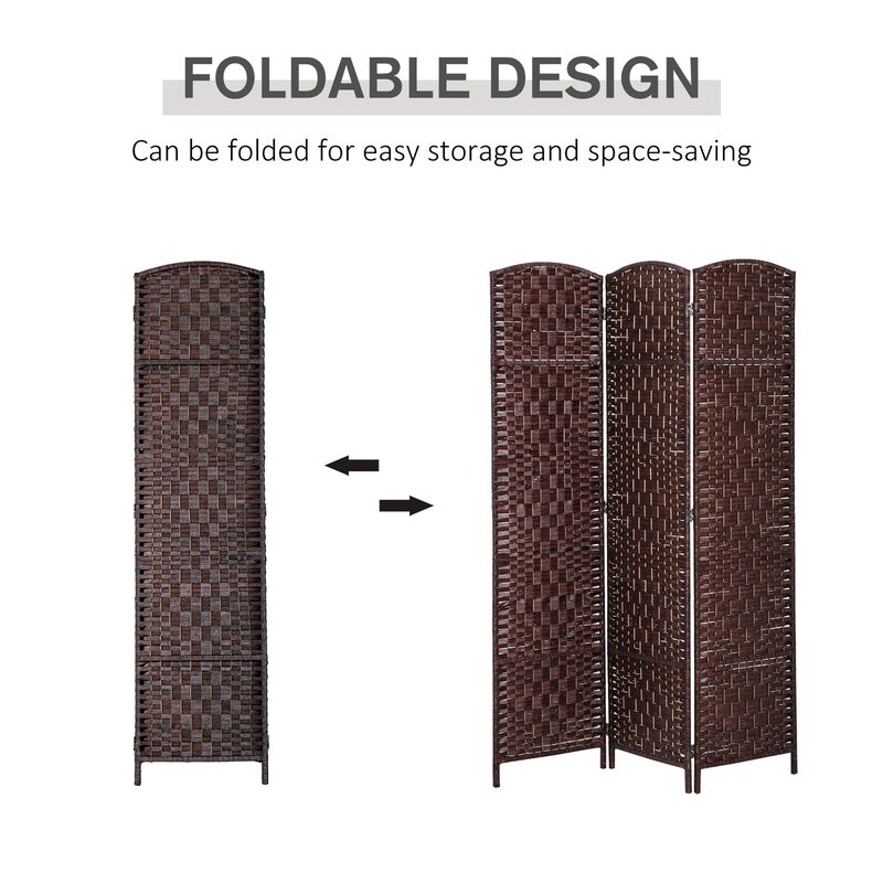 Brown Privacy Screen: 3-Panel 6' Tall Folding Wicker Room Divider