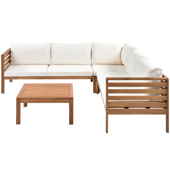 Merax Wood Structure Outdoor Sofa Set with Table