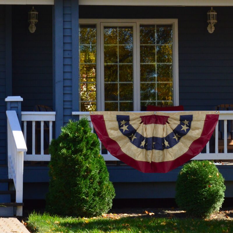 Patriotic Tea-Stained Pleated USA Bunting Flag 48" x 24"