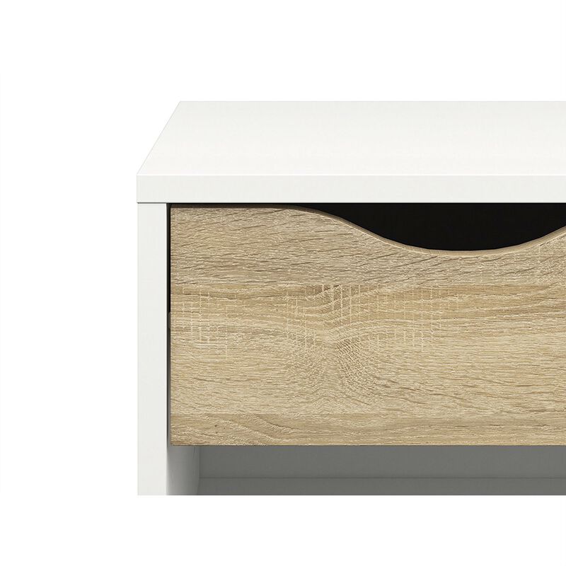 Hivvago Modern Mid Century Style End Table Nightstand in White & Oak Finish