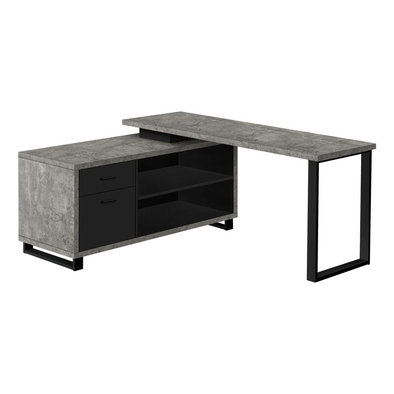 Computer Desk, Home Office, Corner, Storage Drawers, 72"L, L Shape, Work, Laptop, Metal, Laminate, Grey, Black, Contemporary, Modern