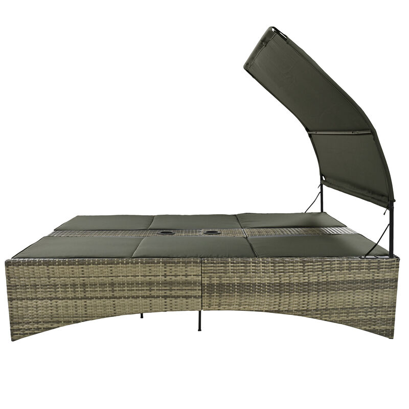 Merax Patio Outdoor Daybed Bed with Shelter Roof