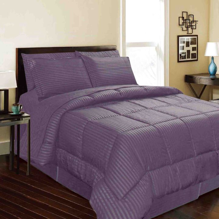 Embossed 8-Pieces Stripe All Season Ultra Soft High Quality Microplush Comforter Set