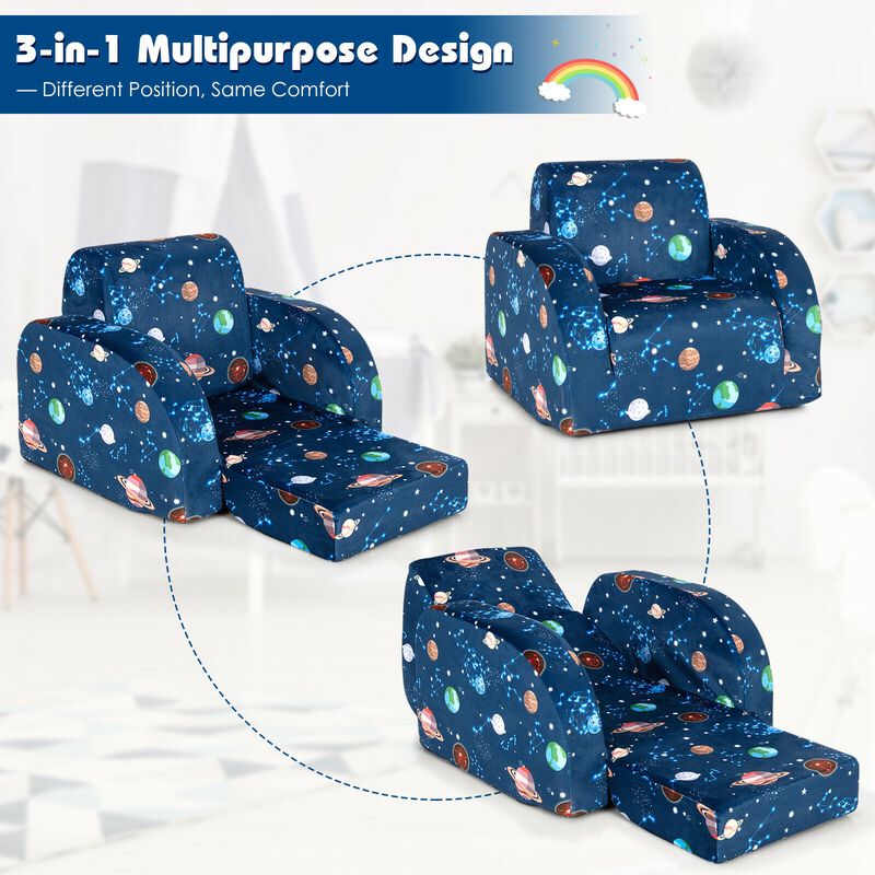 3-in-1 Convertible Kid Sofa Bed Flip-Out Chair Lounger for Toddler - Blue