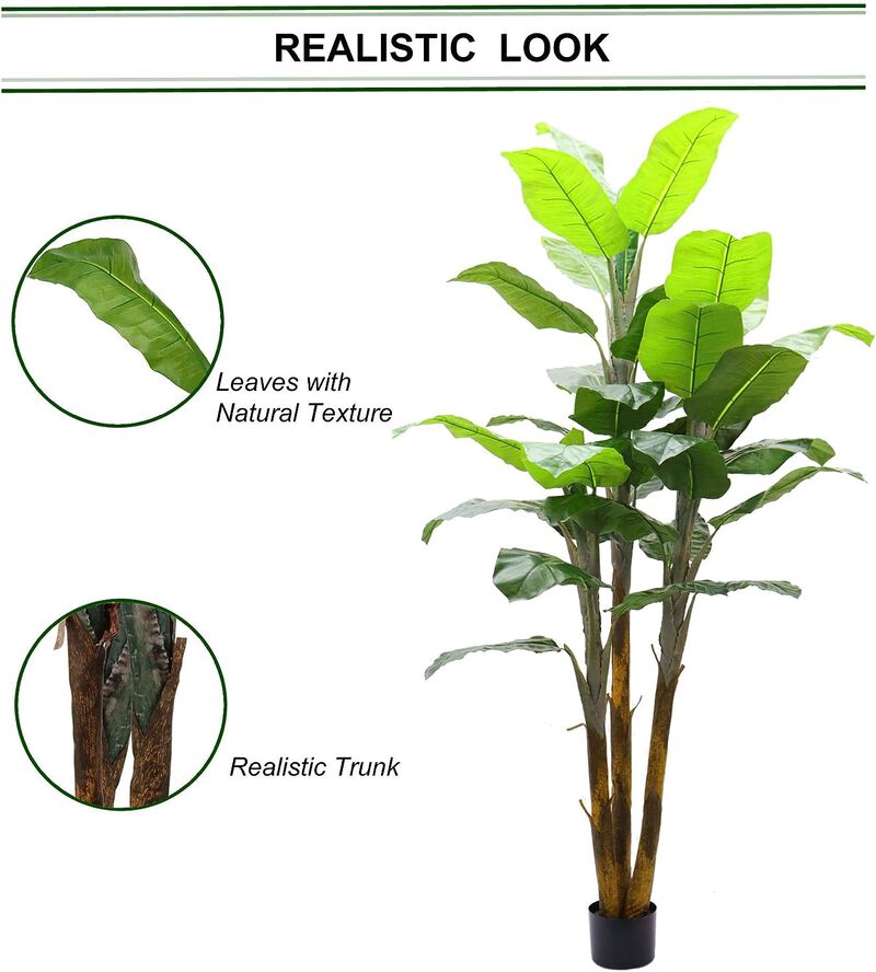7-Foot Luxurious Artificial Banana Tree with 36 Leaves - Indoor/Outdoor Decorative Potted Plant for Home, Garden & Office