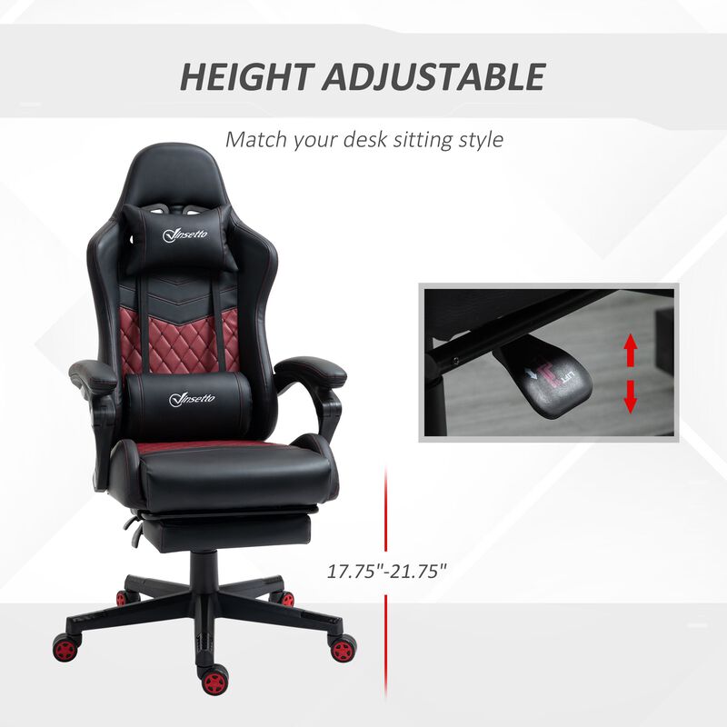 Gaming Chair with Swivel Wheel, Computer Chair with PU Leather, Retractable Footrest, Racing Gaming Chair, Black