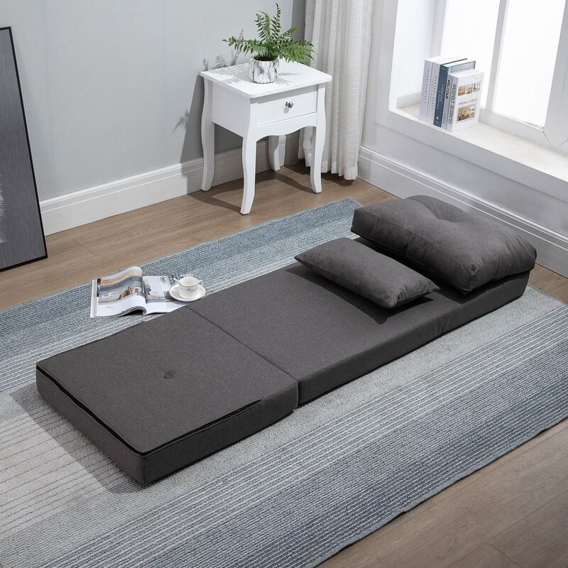 Dark Grey Lounger: Convertible Sofa Bed with Adjustable Backrest