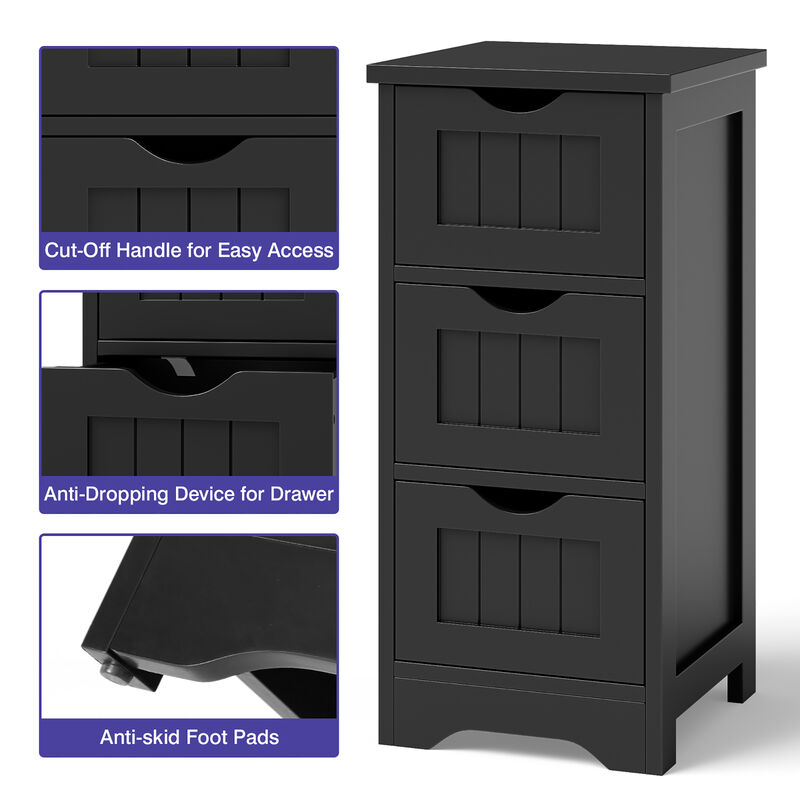 Costway Bathroom Floor Cabinet Freestanding Storage Organizer w/ 3 Drawers Coffee