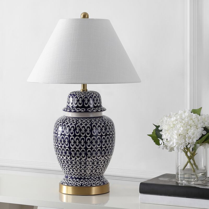 Tegola 28.5" Ceramic/Iron Coastal Modern LED Table Lamp,Navy