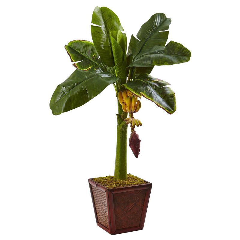 Nearly Natural 3-ft Banana Tree in Wooden Planter