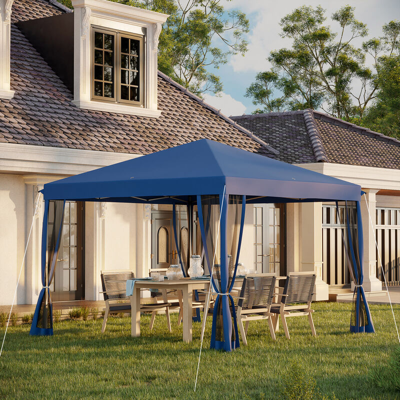 Outsunny 10' x 10' Pop Up Canopy Tent with Netting, Instant Gazebo, Ez up Screen House Room with Carry Bag, Height Adjustable, for Outdoor, Garden, Patio, Blue