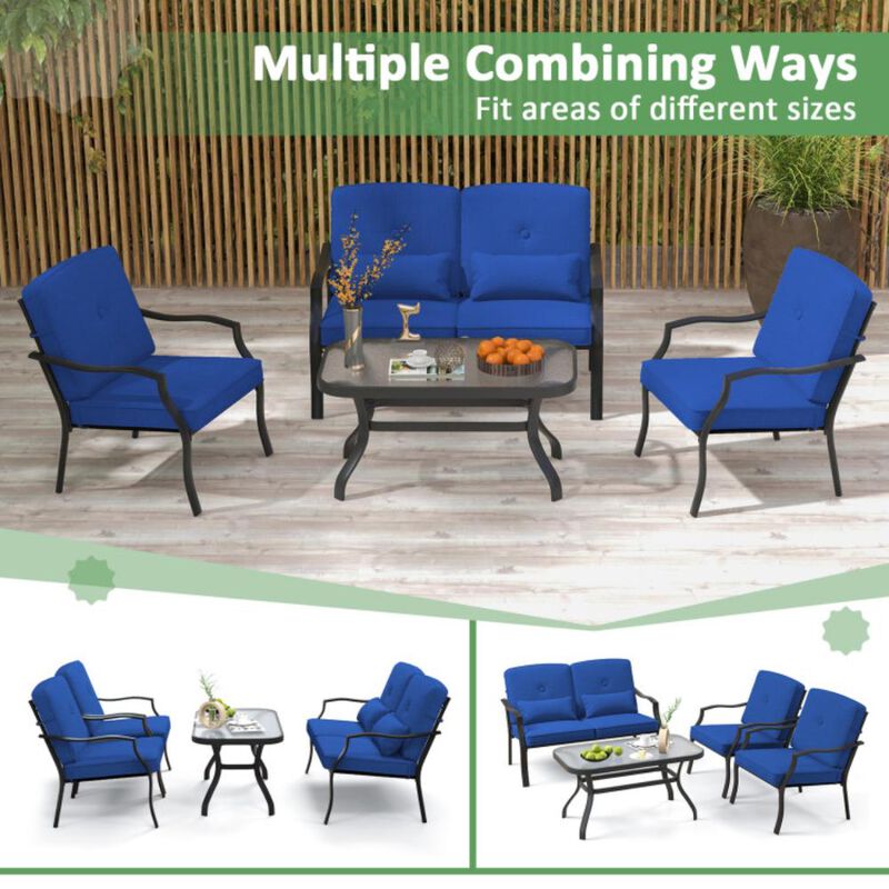 Hivvago 4 Pieces Outdoor Conversation Set with Seat Back Cushions and Waist Pillows