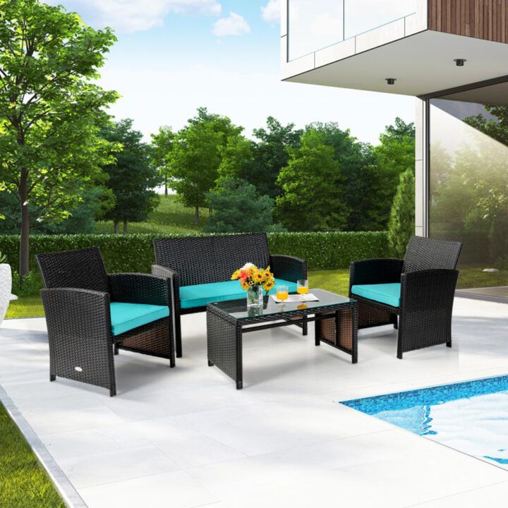 Hivvago 4 Pieces Patio Rattan Cushioned Furniture Set