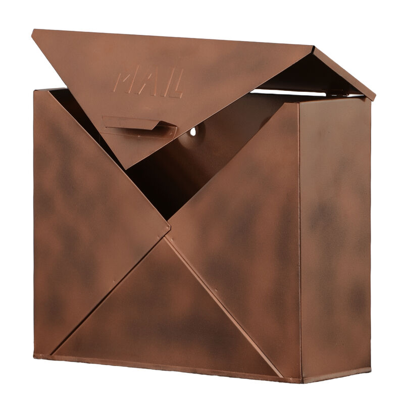 Envelope Shaped Wall Mount Metal Mail Box, Copper-Benzara