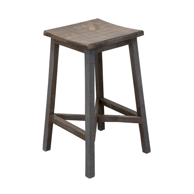 Linn 30 Inch Barstool, Set of 2, Square Curved Seat, Solid Gray Brown Wood-Benzara