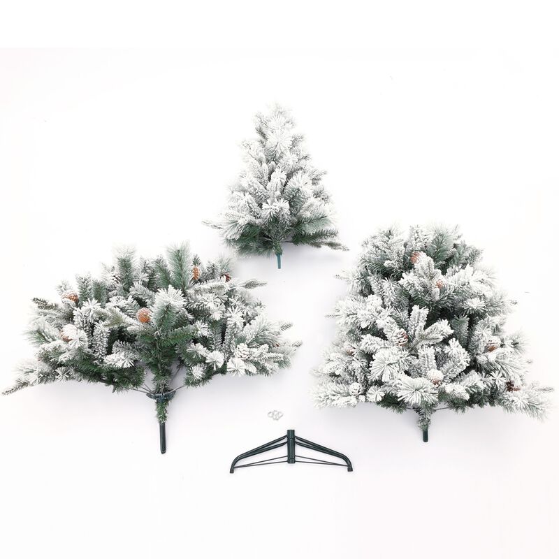 LuxenHome 6Ft Artificial Flocked Full Pine Christmas Tree with Pinecones