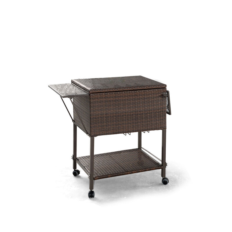 108 Qt Outdoor Portable Rattan Cooler Cart Trolley