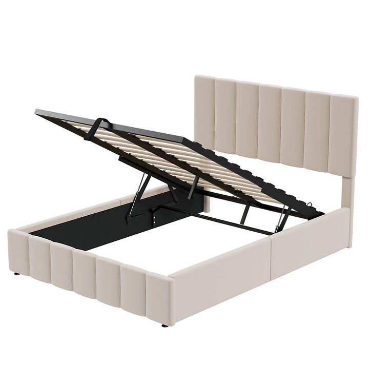 Merax Upholstered Platform bed with a Hydraulic Storage System