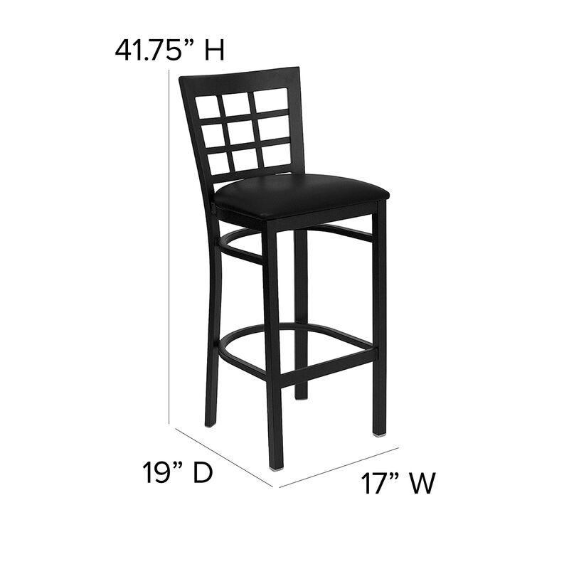 Flash Furniture HERCULES Series Black Window Back Metal Restaurant Barstool - Black Vinyl Seat