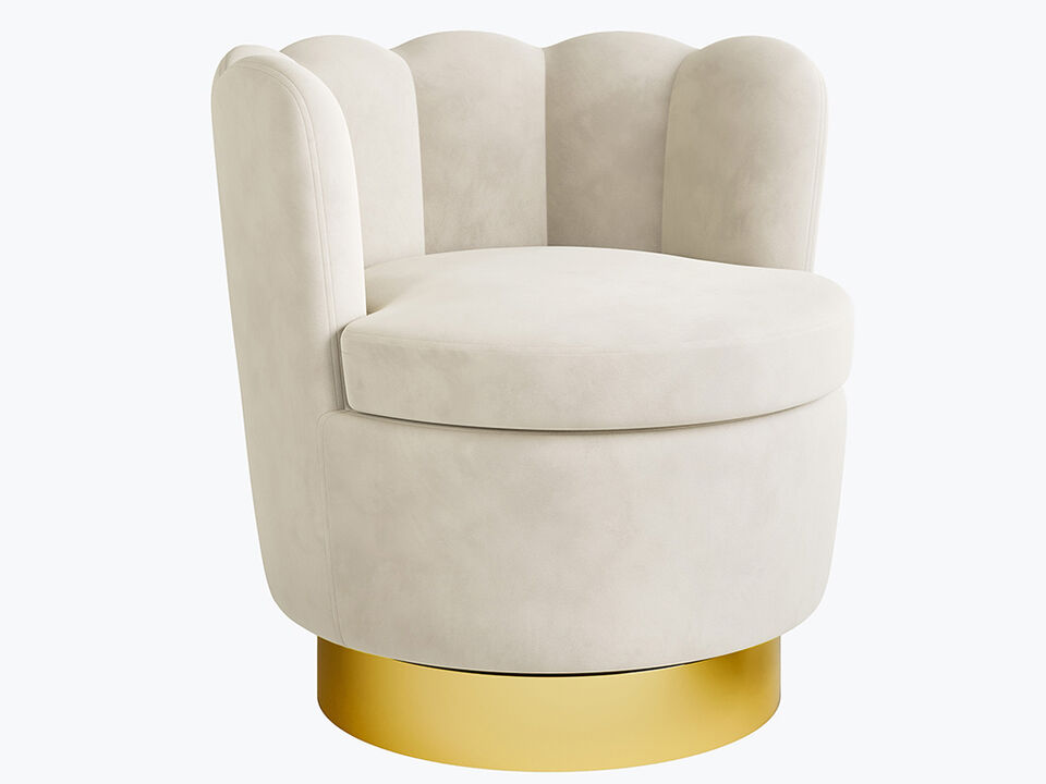 BELLEZE Swivel Accent Chair, Velvet Modern Round Petal Swivel Barrel Chair, 360� Upholstery Swivel Sofa Armchair, Comfy Swivel Accent Chair for Living Room Bedroom - Lotus (White)