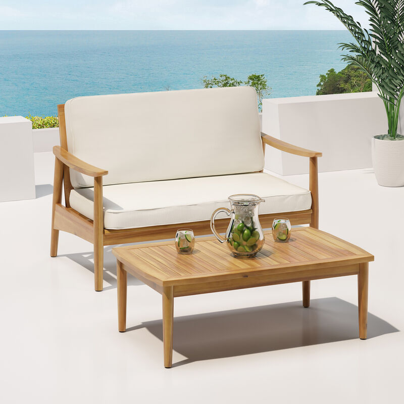 Merax Outdoor Patio Wood Loveseat with Coffee Table Set