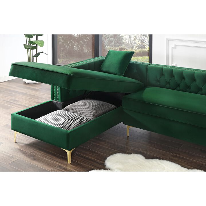 Inspired Home Clarinda Velvet Left Facing Chaise Sectional Sofa