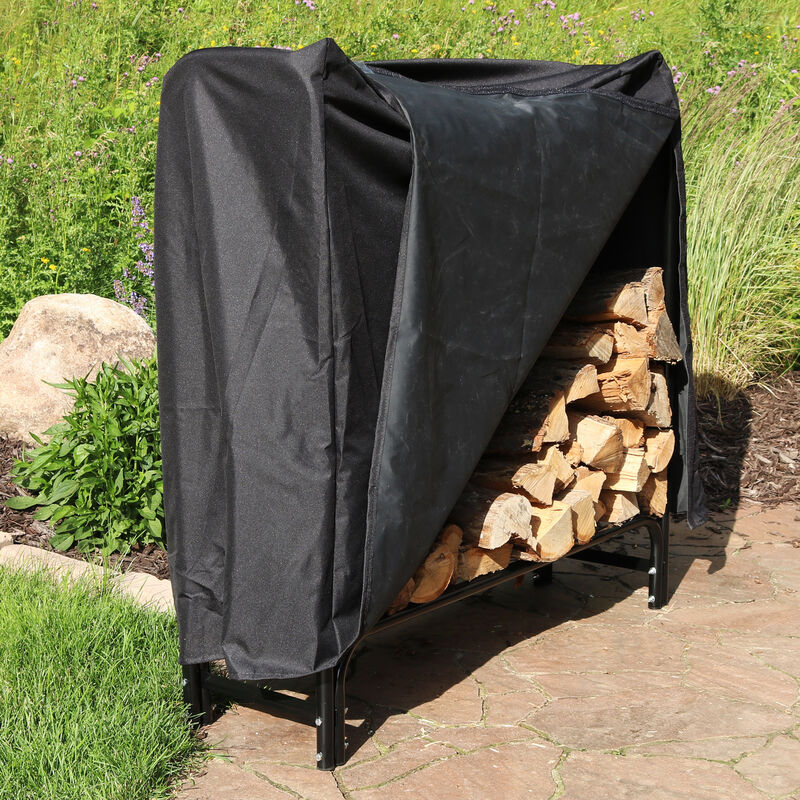 Sunnydaze Powder-Coated Steel Firewood Log Rack and Black Cover
