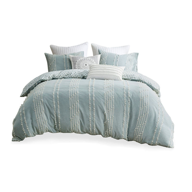 Gracie Mills Trujillo 3-Piece Embroidered Stripes Cotton Jacquard Comforter Set