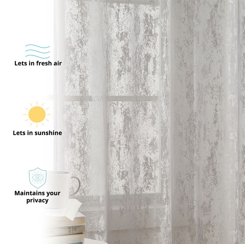 THD Crawford Modern Abstract Decorative Semi Sheer Light Filtering Grommet Window Treatment Curtain Drapery Panels for Bedroom & Living Room - Set