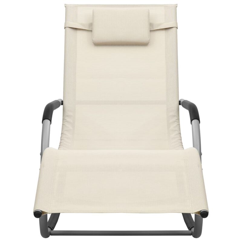 vidaXL Textilene Sun Lounger in Cream and Gray - Weather-Resistant Outdoor Furniture with Pillow and Side Bag -Powder-Coated Steel Frame.