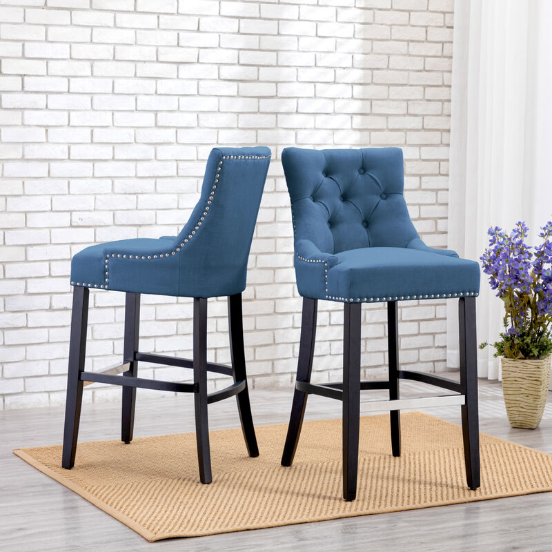 WestinTrends 29" Linen Fabric Tufted Upholstered Bar Stool (Set of 2), Black