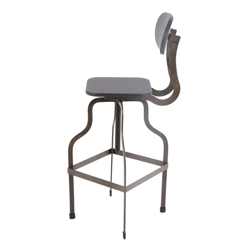 Industrial Style Wooden Swivel Barstool With Curved Metal Base, Gray